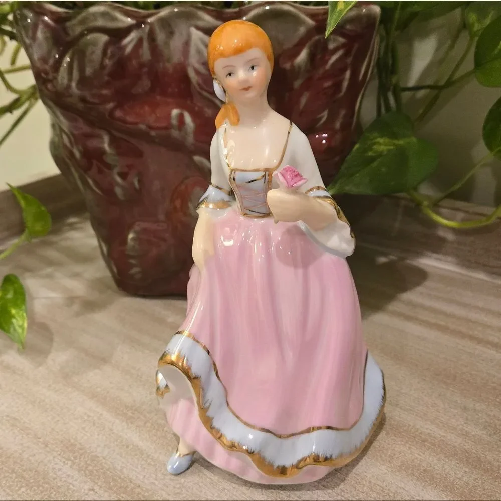 Vintage Elegant Pink and White Figurine 8 Inches Approx.
